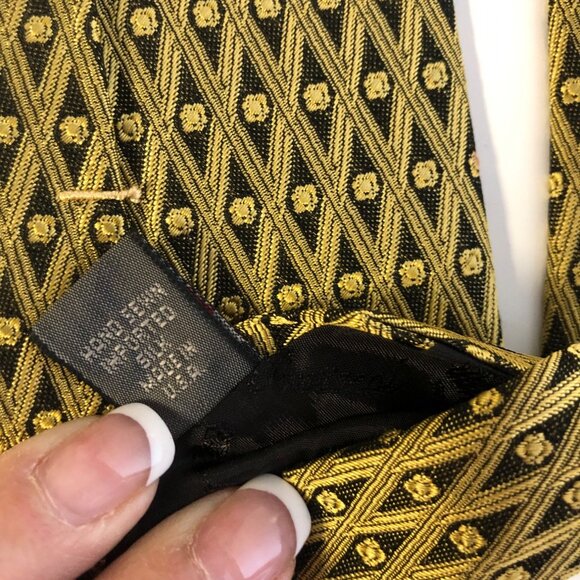 Robert Talbott Protocol Gold Black Geometric Silk Tie Pocket Square Mens Necktie - Picture 6 of 8